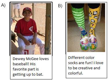 A kid wearing a baseball uniform waiting for his turn at bat and a pair of different colored socks.
