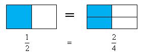 Visual showing that 1/2 is equal to 2/4
