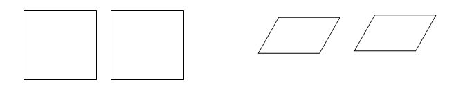Two congruent squares, two congruent parallelograms