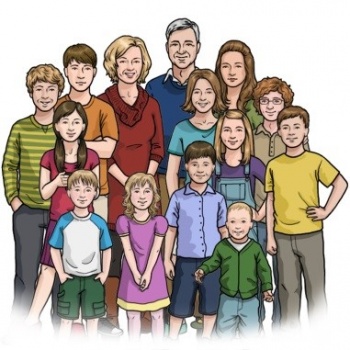 A illustration of a family with 12 children