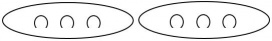 6 circles divided in two equal groups of 3